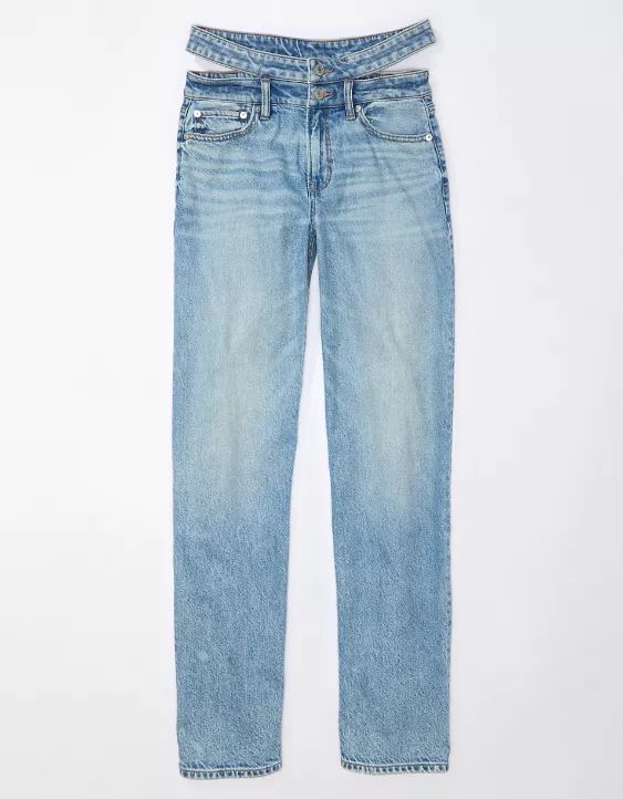 AE Strigid Super High-Waisted Baggy Straight Cut-Out Jean | American Eagle Outfitters (US & CA)