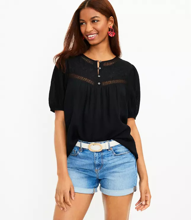 Lace Yoke Button Top | LOFT