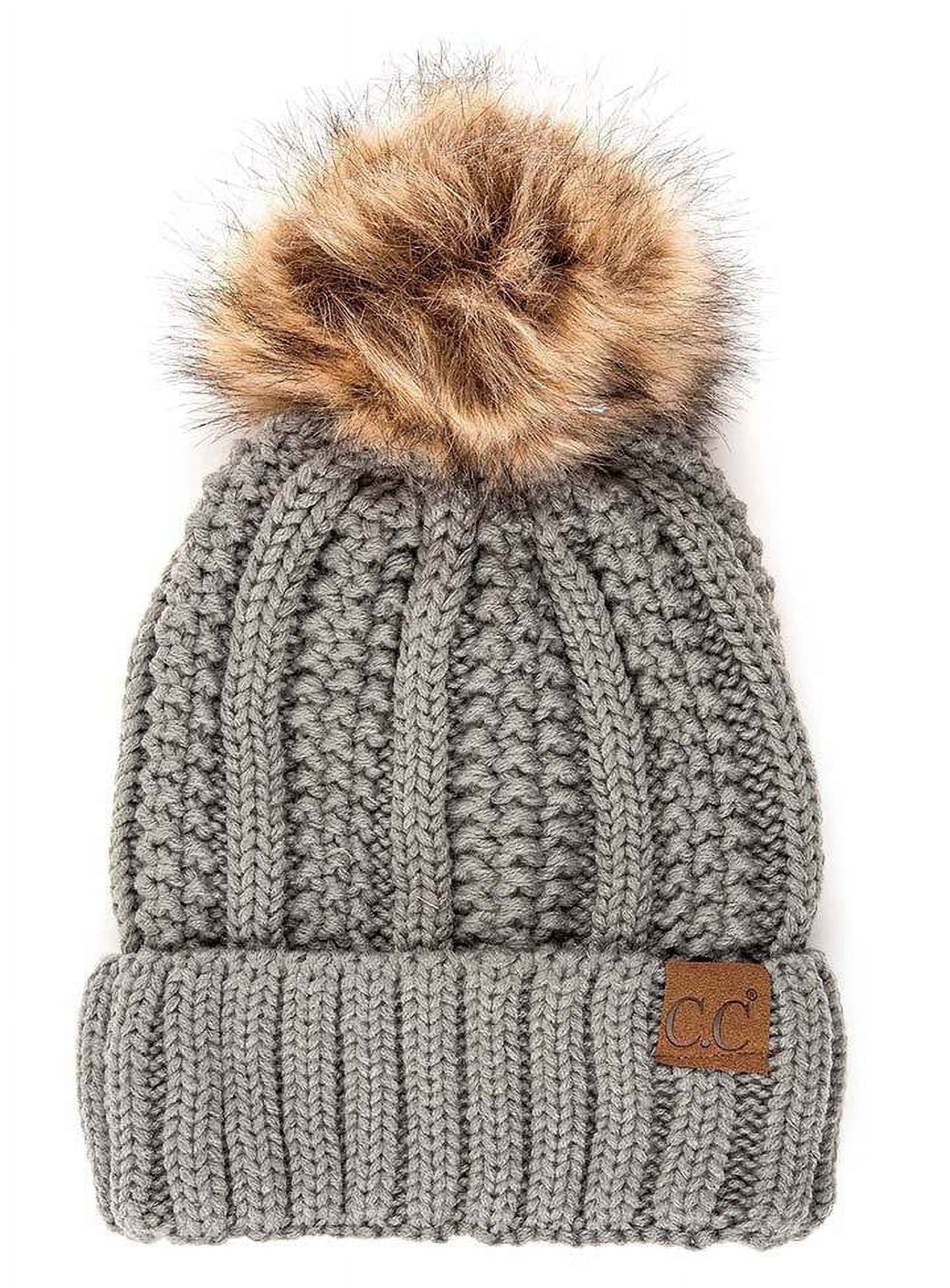 CC Brand Pom Thick Beanie Sherpa Lined Chunky Knit Stretch Women's Winter Hats Cap | Walmart (US)