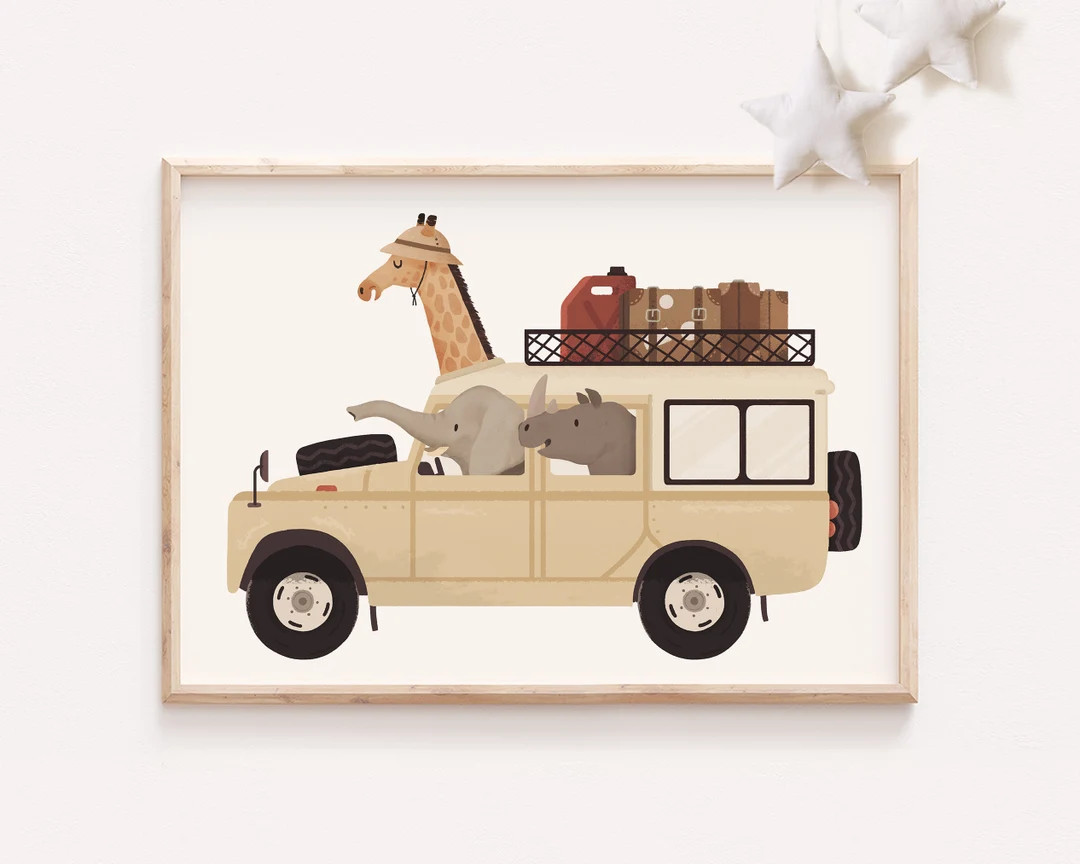 Safari Car Animals, Cute Animals Print, Safari Wall Art, Nursery Animals Art, Safari Wall Decor, ... | Etsy (US)
