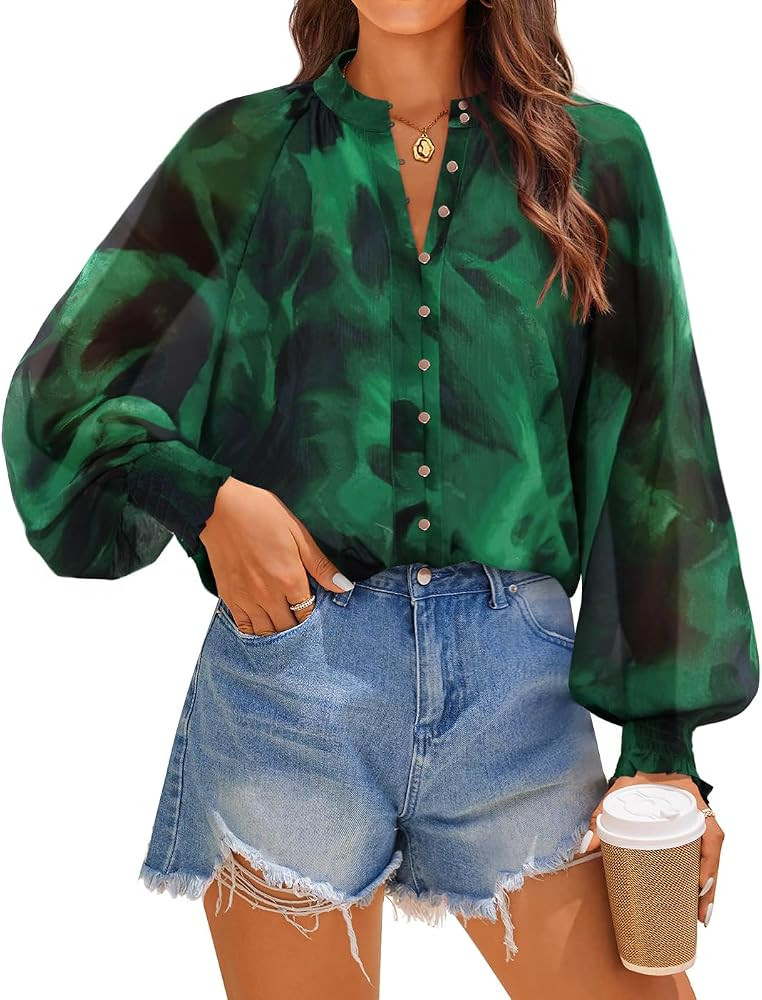ZESICA Womens Floral Print Long Sleeve Button Down Boho Top | Amazon (US)