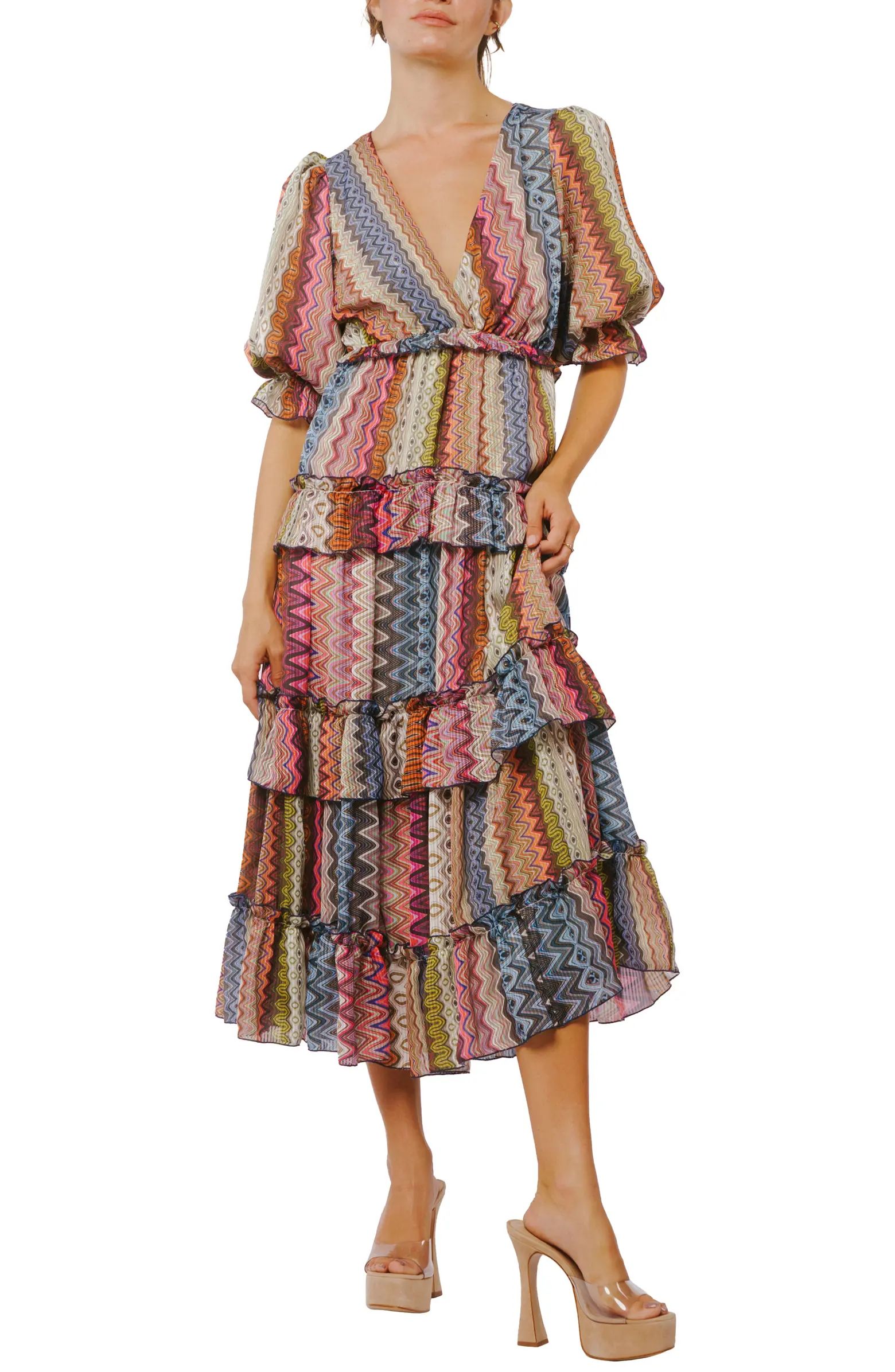 Madelyn Stripe Tiered Ruffle Midi Dress | Nordstrom