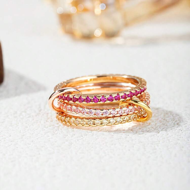 Luxurious Fashion Cubic Zirconia Combination Multi-Layer Adjustable Copper Alloy Multicolor Stack... | SHEIN