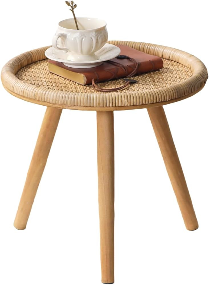 Small Side Table, Rattan Round Coffee Table, Boho Circle Side Tables End Table for Living Room, M... | Amazon (US)