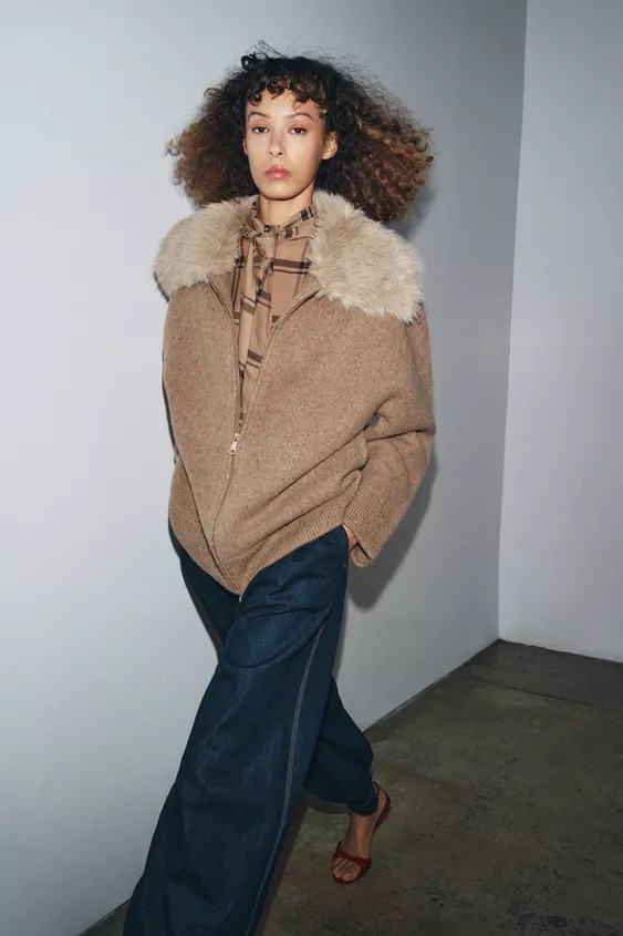 100% WOOL FAUX FUR LAPEL JACKET | Zara US