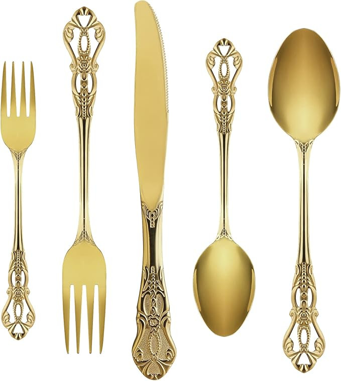 Gold Silverware Set for 8, Stainless Steel Gorgeous Retro Royal Flatware, 40-Pieces Cutlery Table... | Amazon (US)