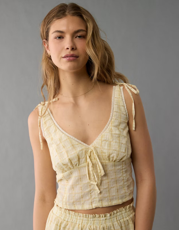 AE Tie Shoulder Corset Tank Top | American Eagle Outfitters (US & CA)