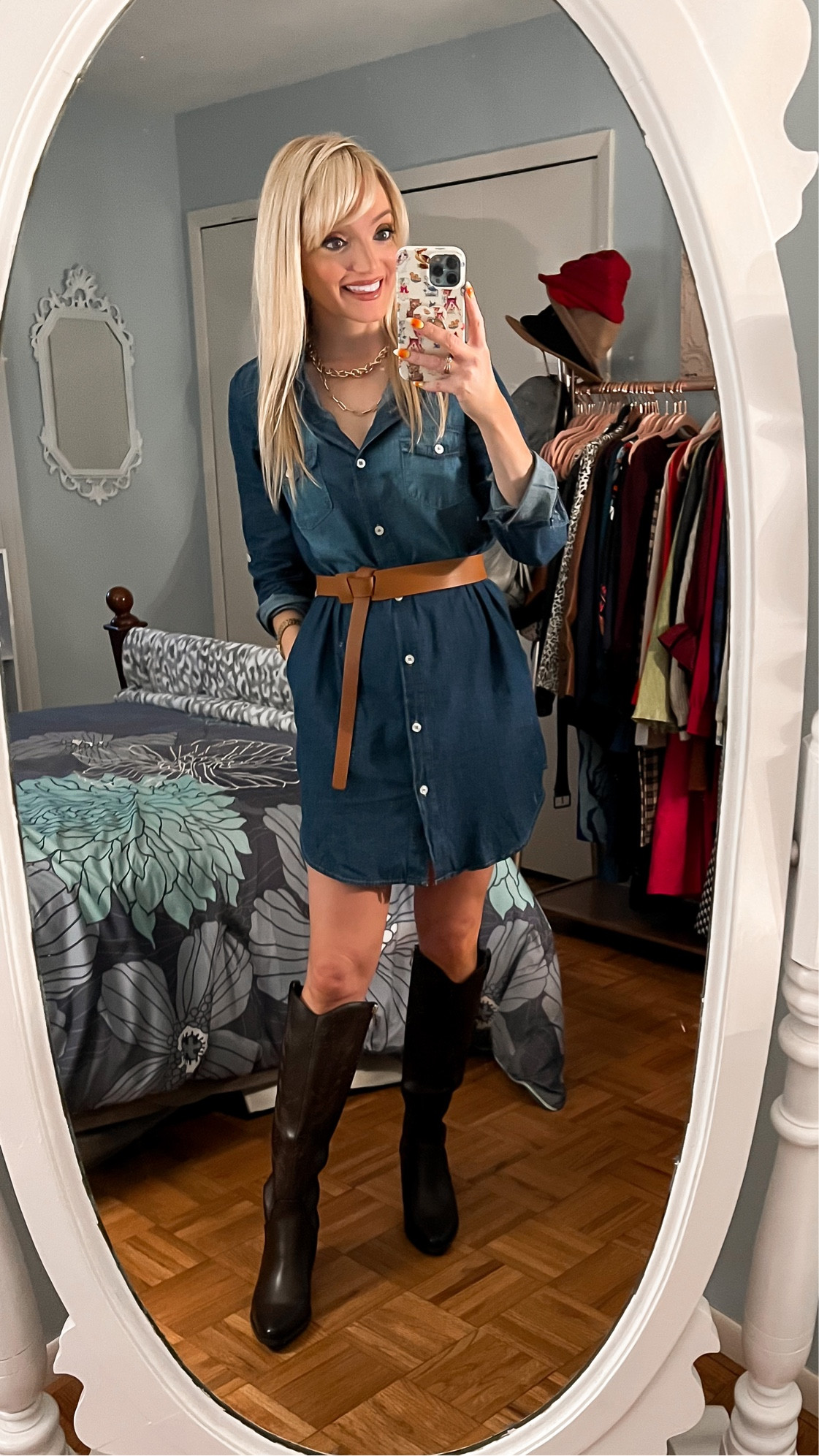 Denim shirt dress - wrap belt - brown cowboy boots - knee high boots - knee high cowboy boots - wear to work - work outfit - fall fashion - Thanksgiving outfit - Thanksgiving dress - Amazon Fashion - Amazon Finds 

#LTKHoliday #LTKSeasonal #LTKunder50