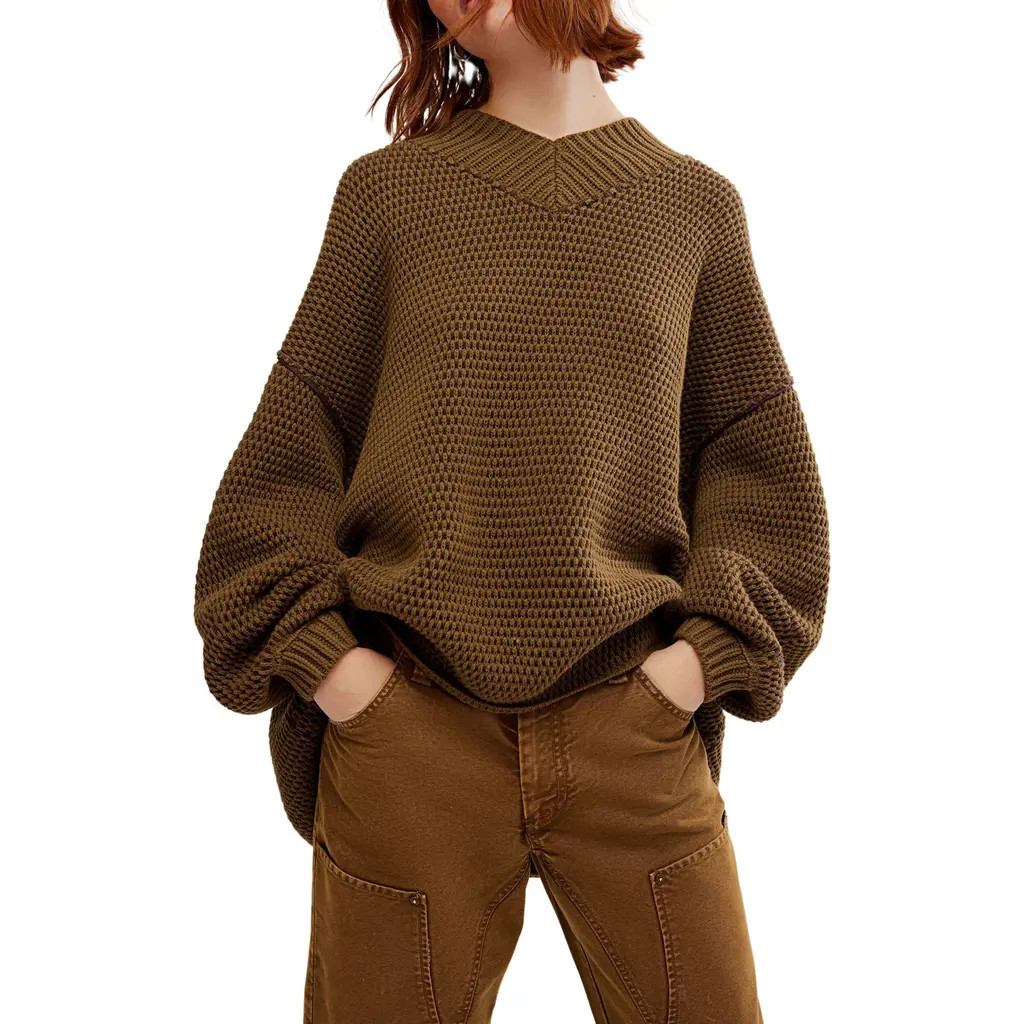 Free People Maisie Oversize Sweater in Olive Fudge Combo at Nordstrom Rack, Size Medium | Nordstrom Rack