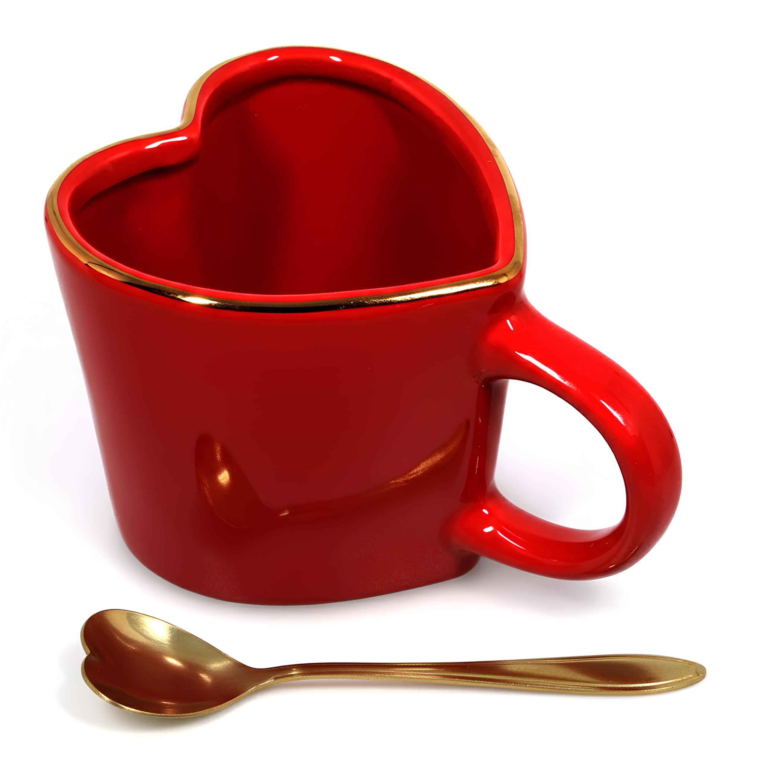 15.5 oz Large Heart Mug with Gold Heart Spoon and gift box – Romantic Stoneware Coffee Cup, 460... | Amazon (US)
