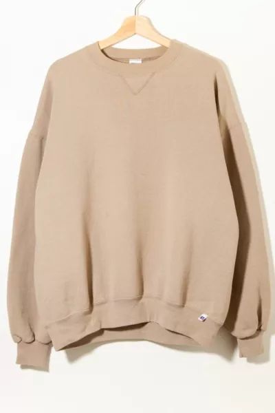 90s Vintage Blank Tan Russell Crewneck Sweatshirt Made in USA | Urban Outfitters (US and RoW)