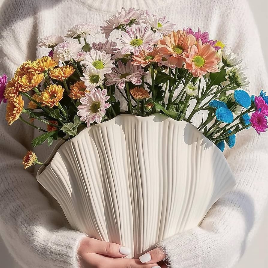 Sea Shell Vase - Ceramic Coastal Shell Shaped Vase for Living Room Bedroom Bathroom Modern Home D... | Amazon (US)