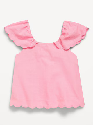 Short-Sleeve Linen-Blend Scallop-Trim Top for Toddler Girls | Old Navy (US)