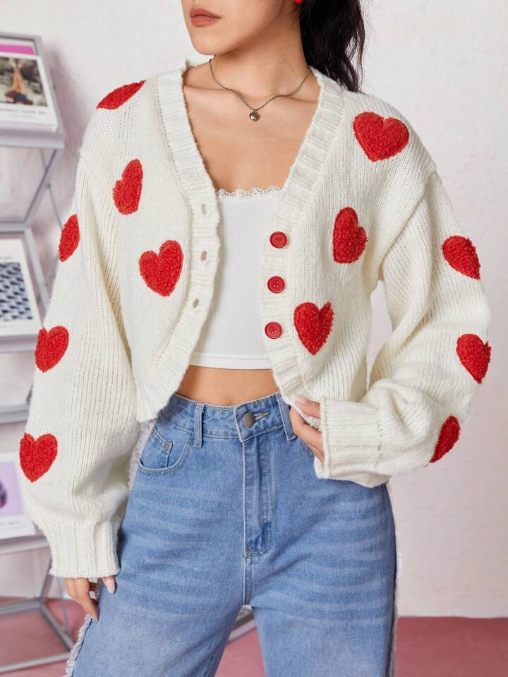 SHEIN Qutie Cardigan With Heart Pattern | SHEIN
