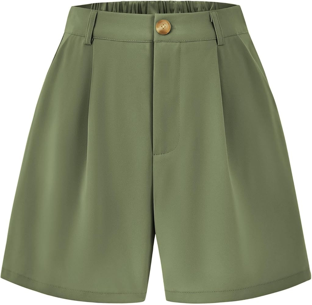 KIRUNDO Shorts for Women Dressy Casual Summer Elastic Waist in The Back Pleated Wide Leg Tailored... | Amazon (US)
