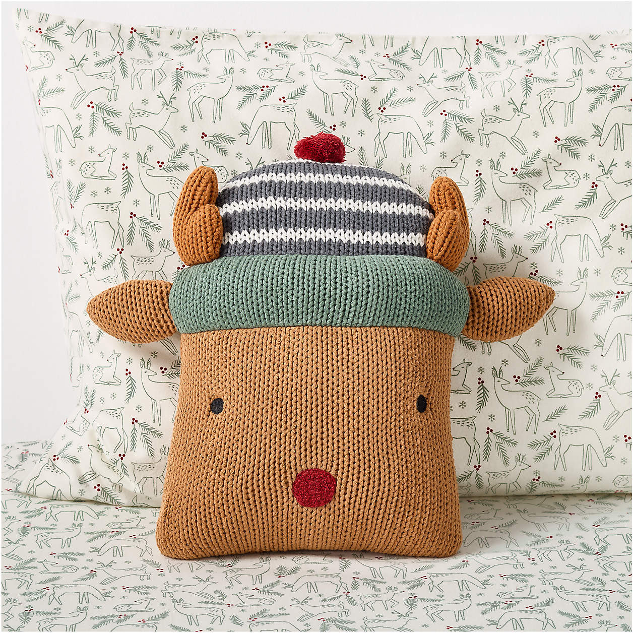 Reindeer Knit Kids Christmas Throw Pillow + Reviews | Crate & Kids | Crate & Barrel
