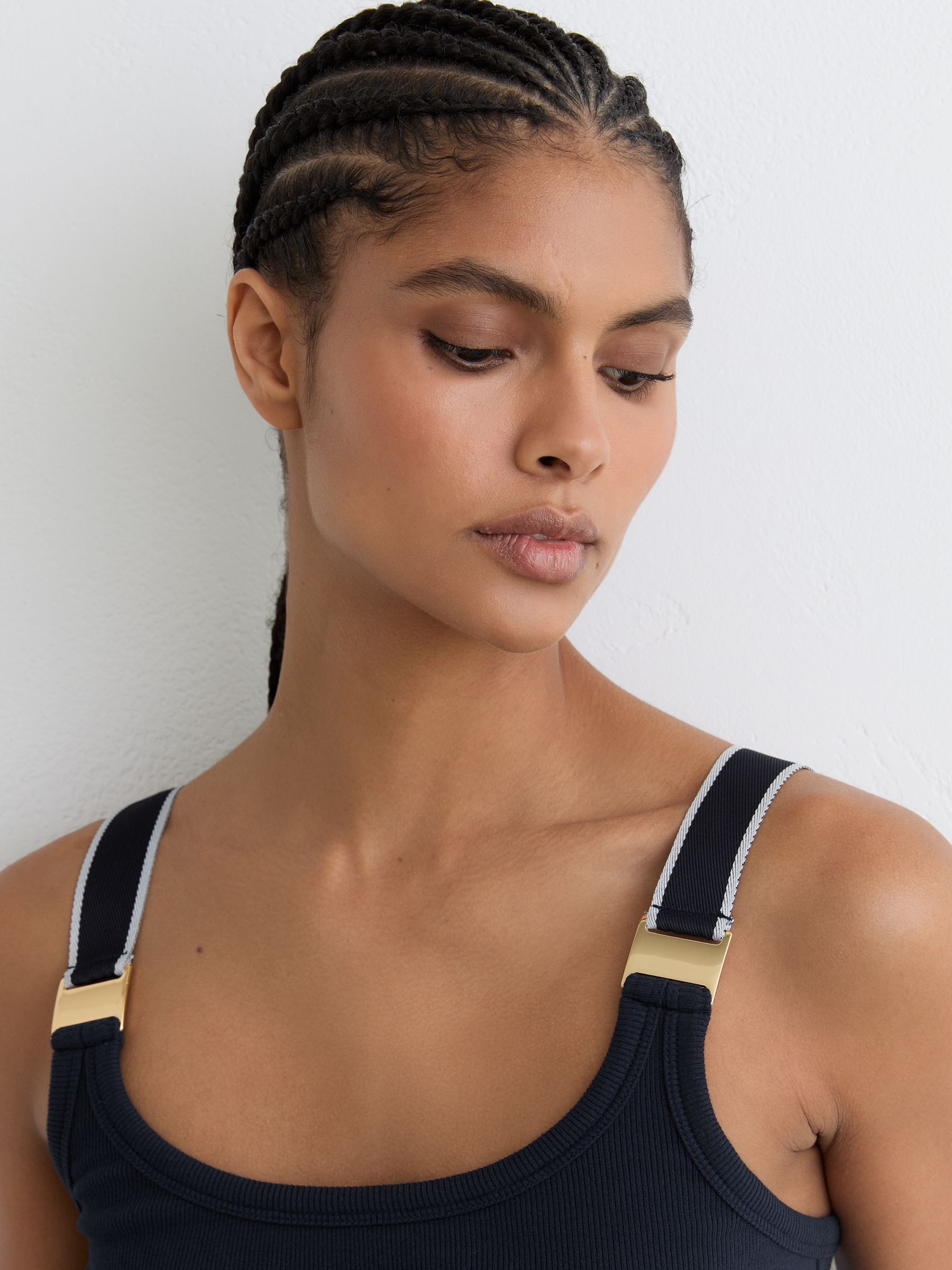 Stretch-Cotton Hardware-Detail Vest in Navy/White | Reiss US