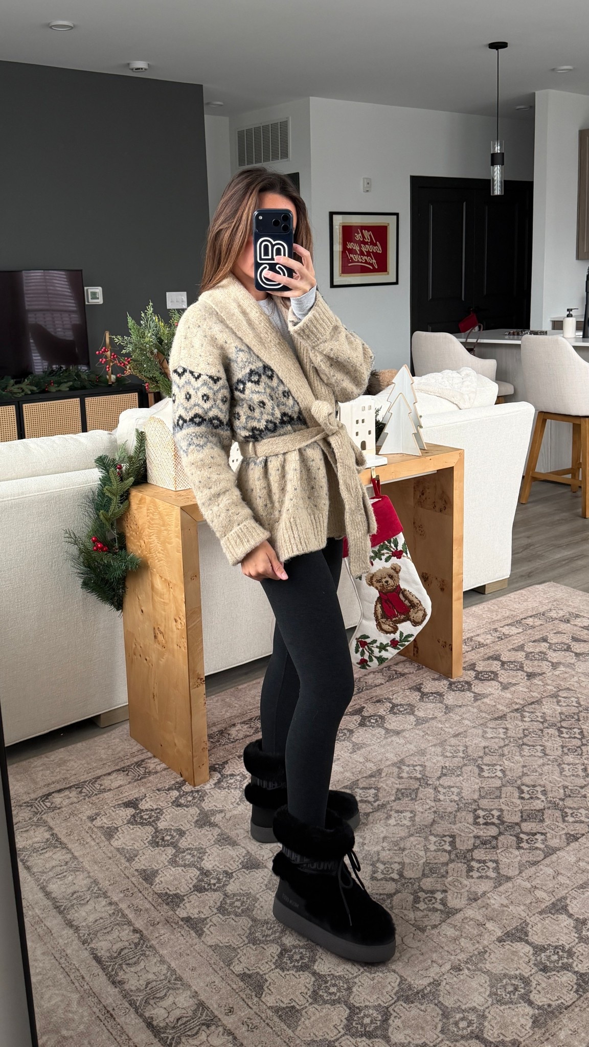 Snow day outfit! Sweater is sold out but linking similar. XS leggings, small homestretch tee and the boots are tts!