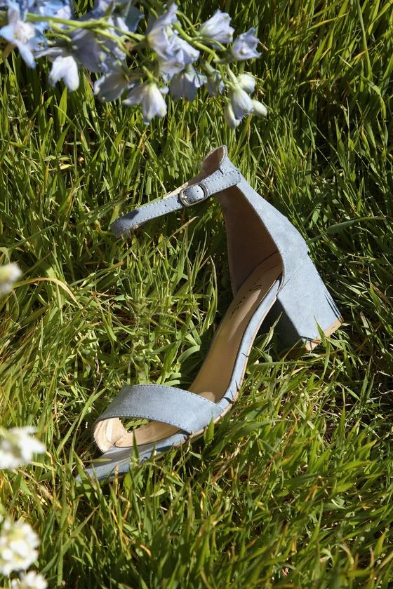 Harper Light Blue Suede Ankle Strap Heels | Lulus (US)