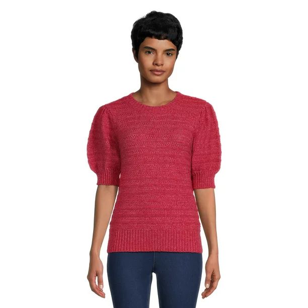 Time and Tru Women's Puff Shoulder Sweater with Short Sleeves, Sizes XS-3XL | Walmart (US)