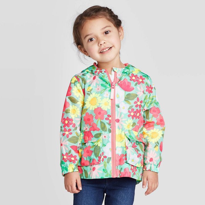 Toddler Girls' Floral Print Windbreaker Jacket - Cat & Jack™ Green | Target
