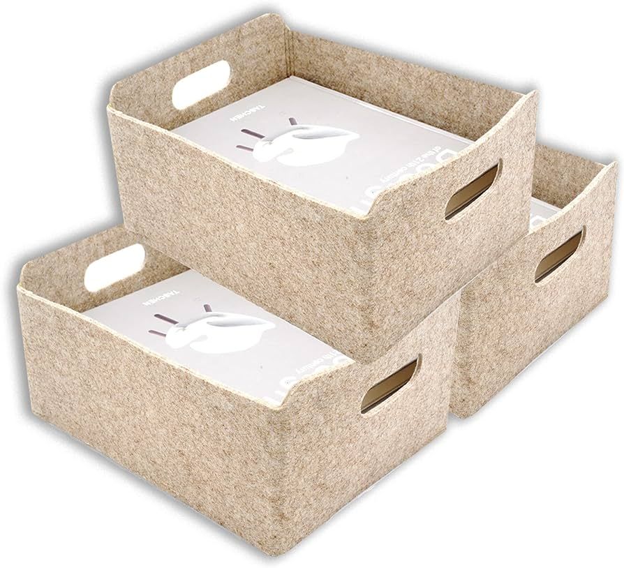 Welaxy Storage Baskets 3-piece Collapsible Felt Storage bin Foldable Shelf Drawers Organizers Bin... | Amazon (US)