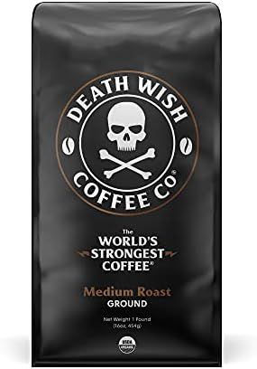 Death Wish Coffee Medium Roast Grounds - 16 Oz - Extra Kick of Caffeine - Lighter Blend of Bold A... | Amazon (US)