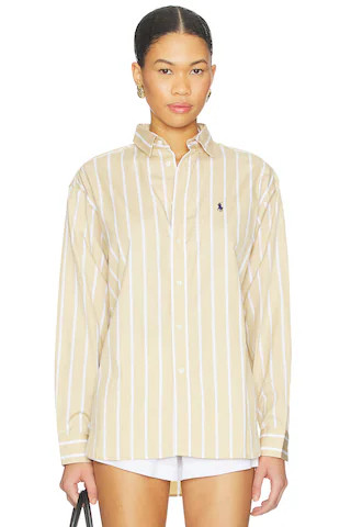 Polo Ralph Lauren Long Sleeve Shirt in Polo Tan & White from Revolve.com | Revolve Clothing (Global)