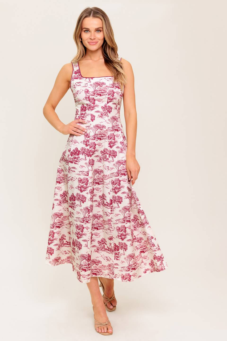 RASPBERRY ROSÉ TOILE MIDI DRESS - BERRY | Lady Black Tie