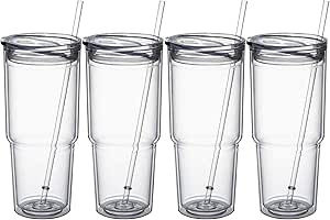 MEWAY 30oz/4 pcs Classic Insulated Tumblers,Double Wall Acrylic Tumbler with Lid，Reusable Plast... | Amazon (US)
