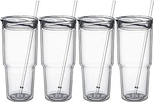MEWAY 30oz/4 pcs Classic Insulated Tumblers,Double Wall Acrylic Tumbler with Lid，Reusable Plast... | Amazon (US)