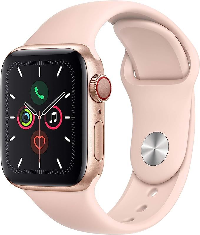 Apple Watch Series 5 (GPS + Cellular, 40MM) - Gold Aluminum Case with Pink Sport Band (Renewed) | Amazon (US)