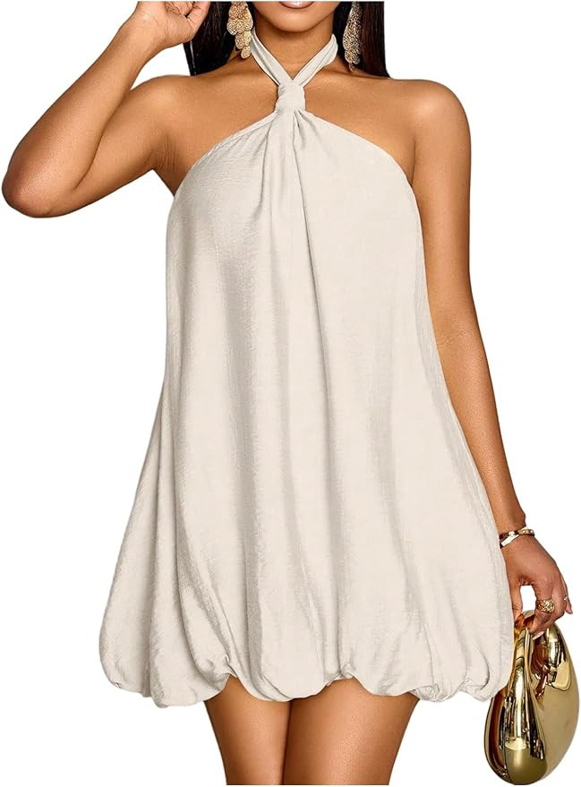 Floerns Women's Halter Neck Bubble Dress Sleeveless Tie Backless Dresses | A Line, Twist Knot, Va... | Amazon (US)