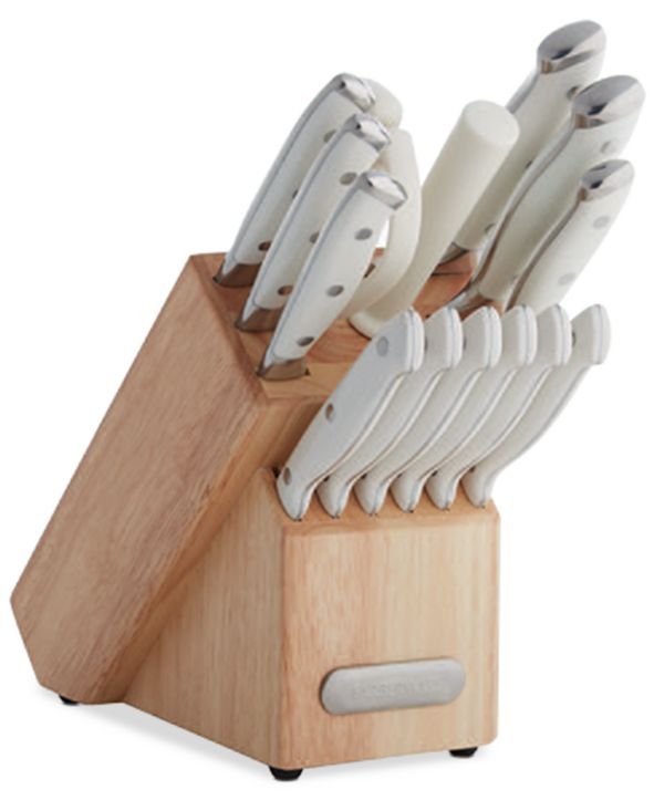15-Pc. White Handle Cutlery Block Set | Macys (US)