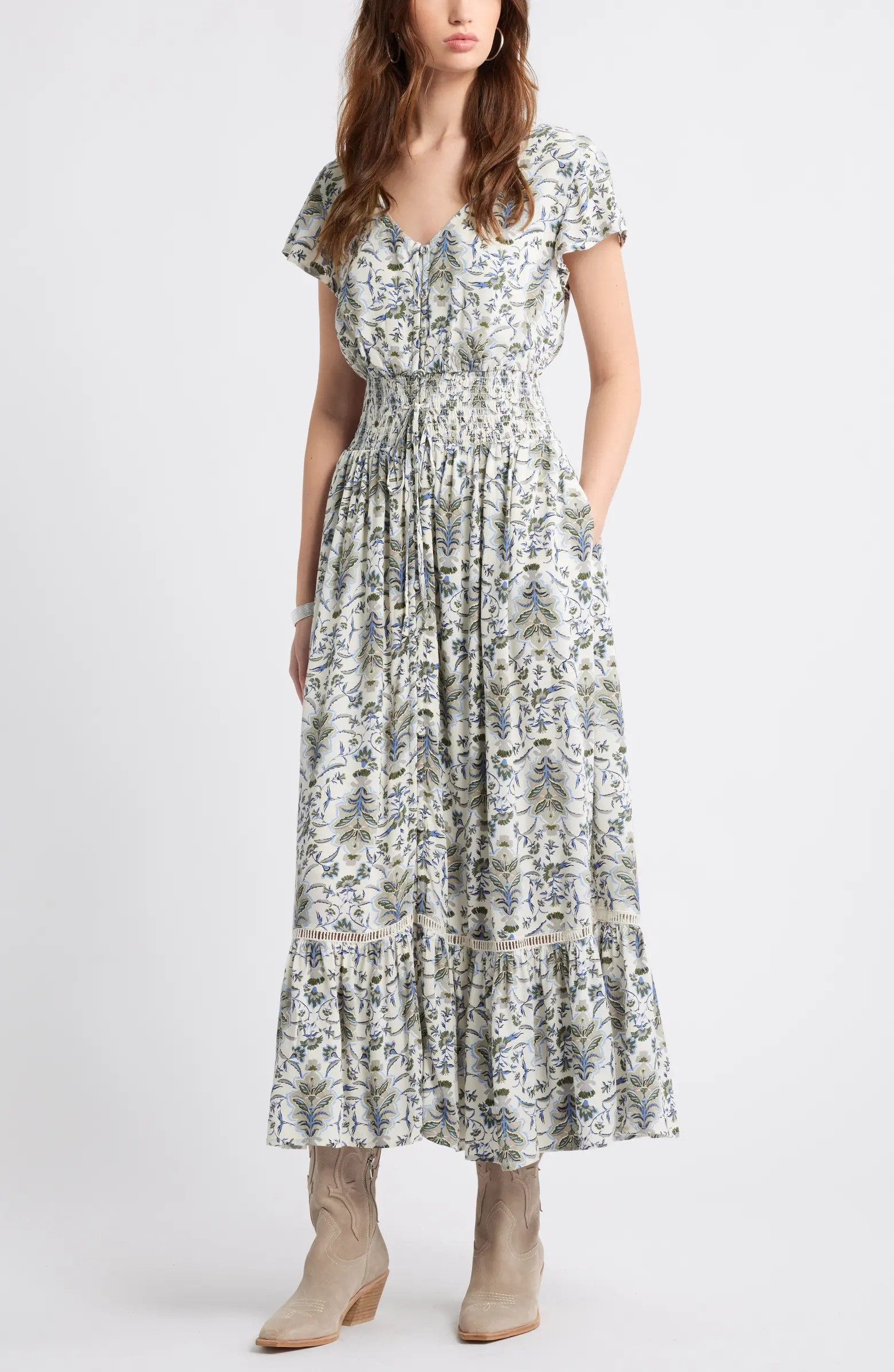 Print Smocked Waist Ruffle Hem Maxi Dress | Nordstrom