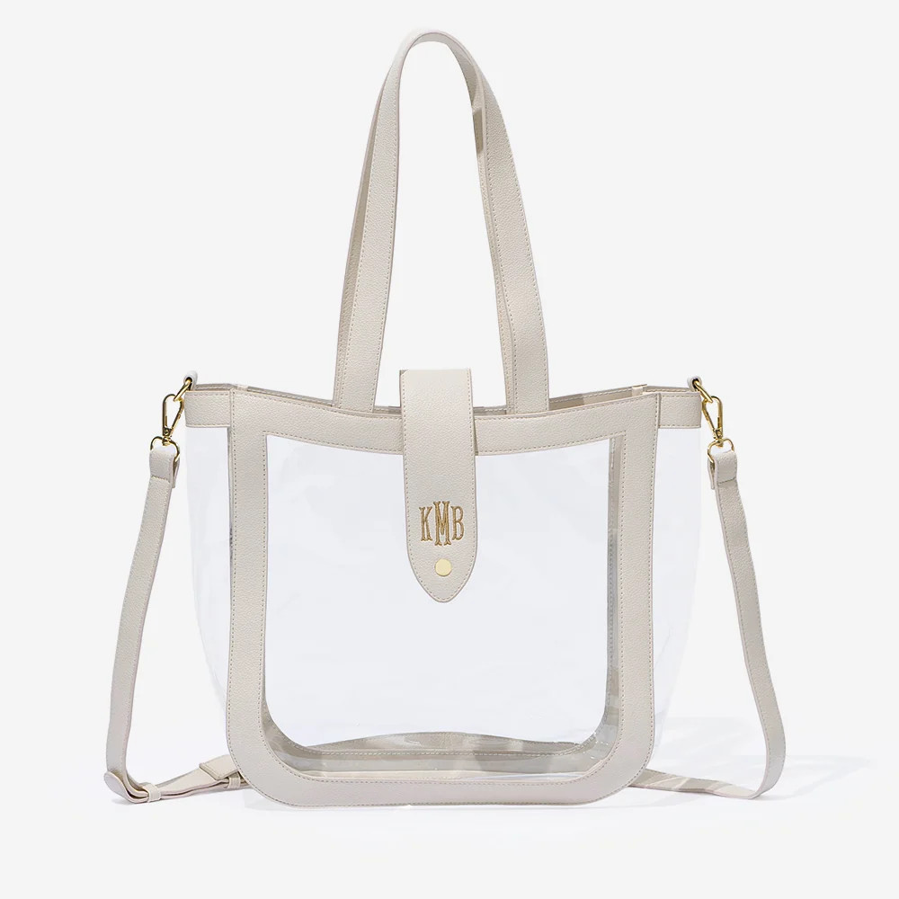 Monogrammed Clear Stadium Approved Tote | Bone | Marleylilly