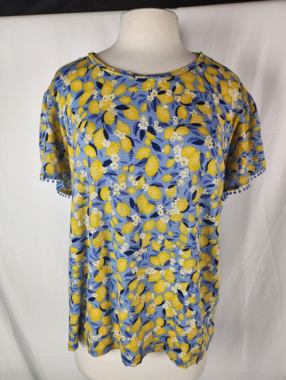 Ann Taylor Linen Lemon Blossom Print Top XXL Coastal Resort Mediterranean Summer | Poshmark