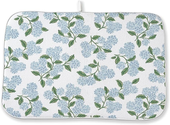 Blue Green Dish Drying Mat 18x24 Inch Vintage Floral Hydrangea Flower Drying Mat Spring Summer Ab... | Amazon (US)