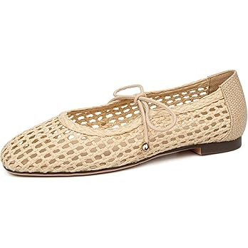 Women's Woven Ballet Flats Mesh Square Toe Mary Jane Flats Lace up Ballerina Slip on Casual Shoes | Amazon (US)