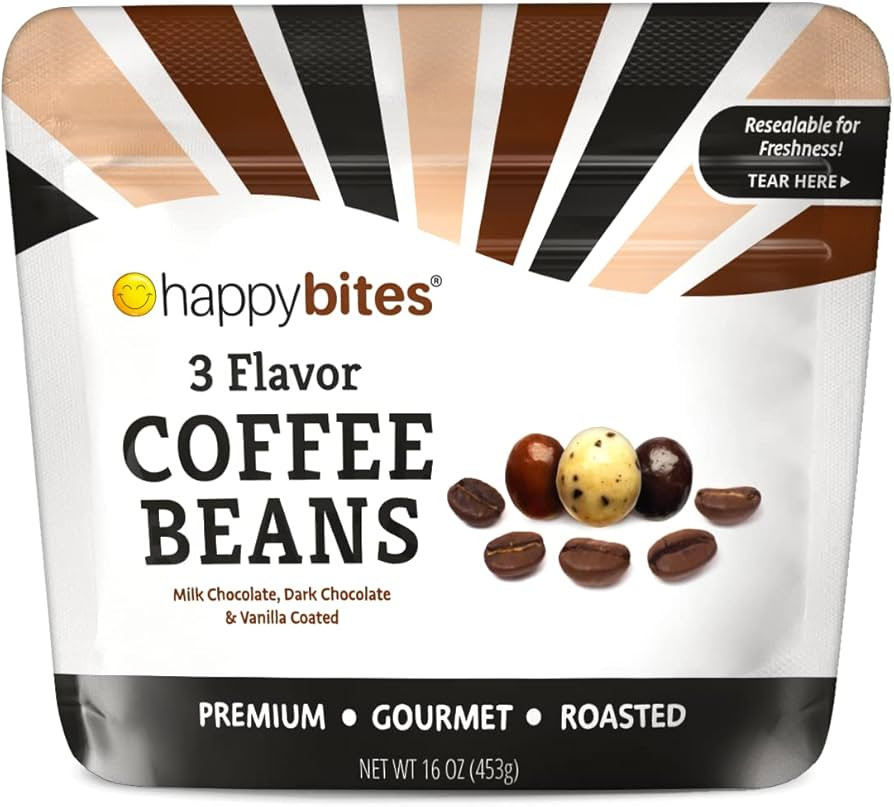 Happy Bites 3 Flavor Covered Coffee Beans – Milk Chocolate, Dark Chocolate, & Vanilla (16 oz / ... | Amazon (US)