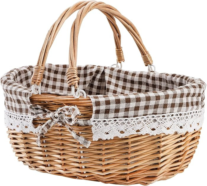 Peohud Wicker Picnic Basket with Double Folding Handles, Empty Baskets for Gifts, Woven Easter Ba... | Amazon (US)