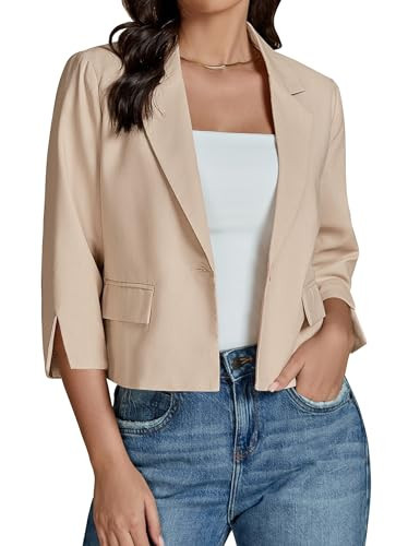 luvamia Linen Blazers for Women Work Clothes for Women Women Blazer Jacket Work Blazers for Women Office Professional Ivory Blazer for Women 3/4 Sleeve Blazer Ivory Pearl Size Small | Amazon (US)