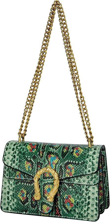 Leather Shoulder Bag Chain Purse for Women - Fashion Crossbody Bags Vintage Snake Print Underarm ... | Amazon (US)