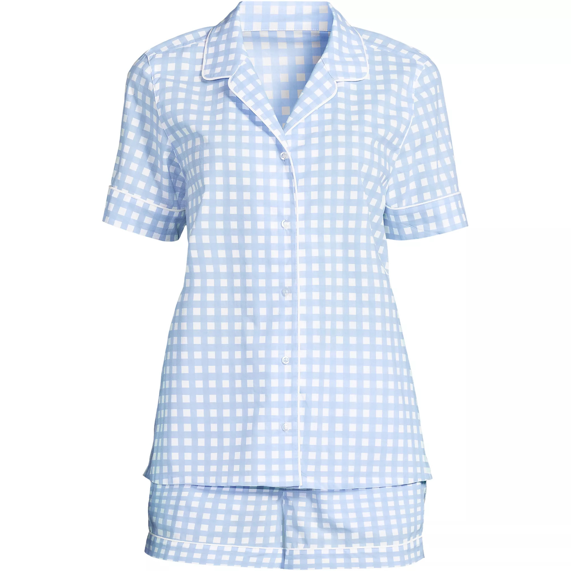 Women's Cotton Poplin 2 Piece Pajama Set - Short Sleeve Top and Shorts | Lands' End (US)