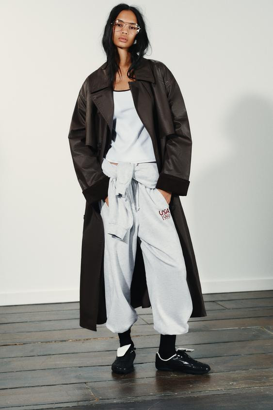 LONG WAXED TRENCH COAT WITH CORDUROY CUFFS | Zara US