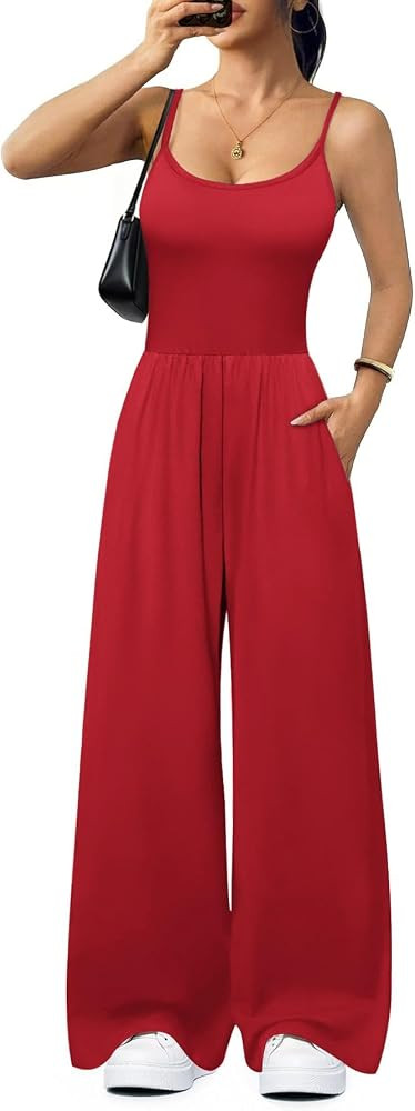 Ekouaer Jumpsuits for Women Dressy Summer Outfits Casual Tummy Control Sleeveless Rompers Wide Le... | Amazon (US)