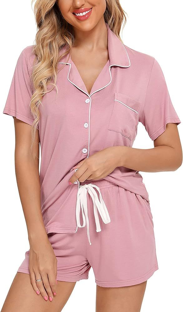 Senert Pajamas Set For Women Short Sleeve Sleepwear Soft Button Down Pjs Set Nightwear Lounge Set... | Amazon (US)