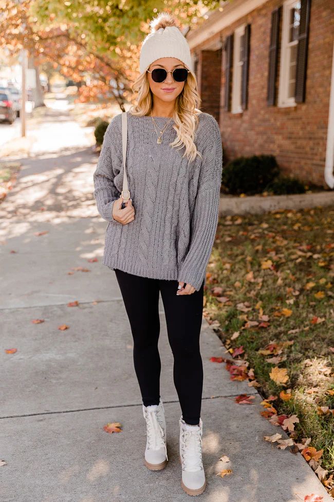 Alone With You Grey Cable Knit Sweater DOORBUSTER | The Pink Lily Boutique