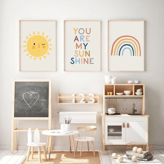 Set of 3 prints You Are My Sunshine, Kids room decor, Neutral rainbow wall art, Rainbow nursery d... | Etsy (US)