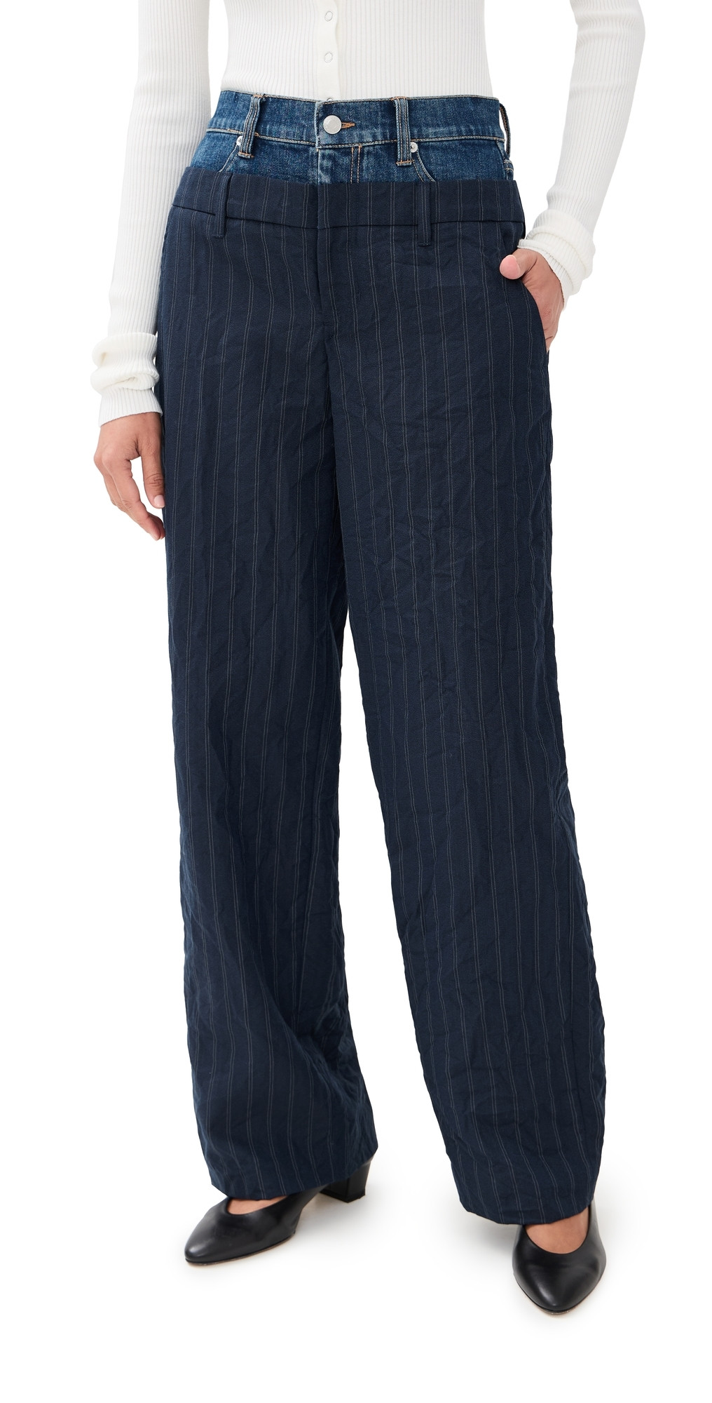 SIMKHAI Ophelia Double Waistband Combo Pants Midnight Stripe 8 | Shopbop
